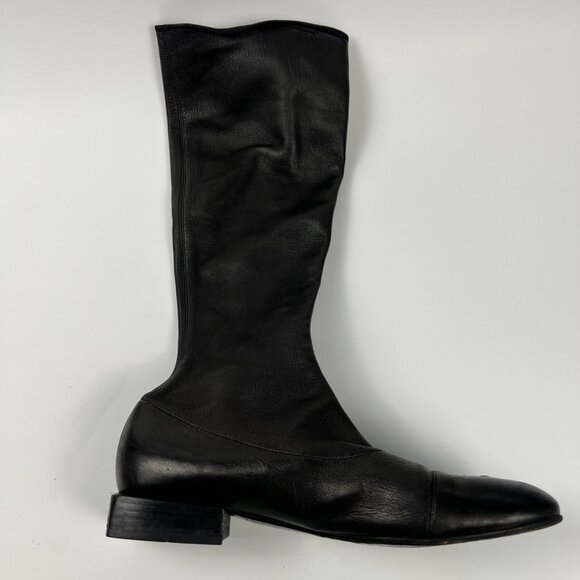 Chanel Riding Knee High Lambskin Stretch Leather Boots CC Toe Logo Size 38 8 US - Picture 6 of 12